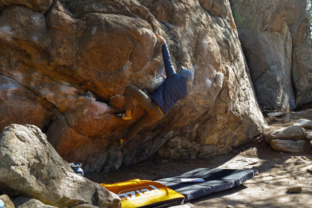 Bouldering the Eggs at Three Sisters in Evergreen, Non Eggs climbing area -  Alderfer/Three Sisters Open Space Colorado - Around the Horn boulder problem
