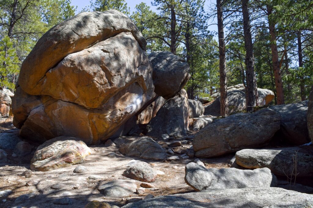 Bouldering the Eggs at Three Sisters in Evergreen, Cracked Egg boulder -  Alderfer/Three Sisters Open Space Colorado